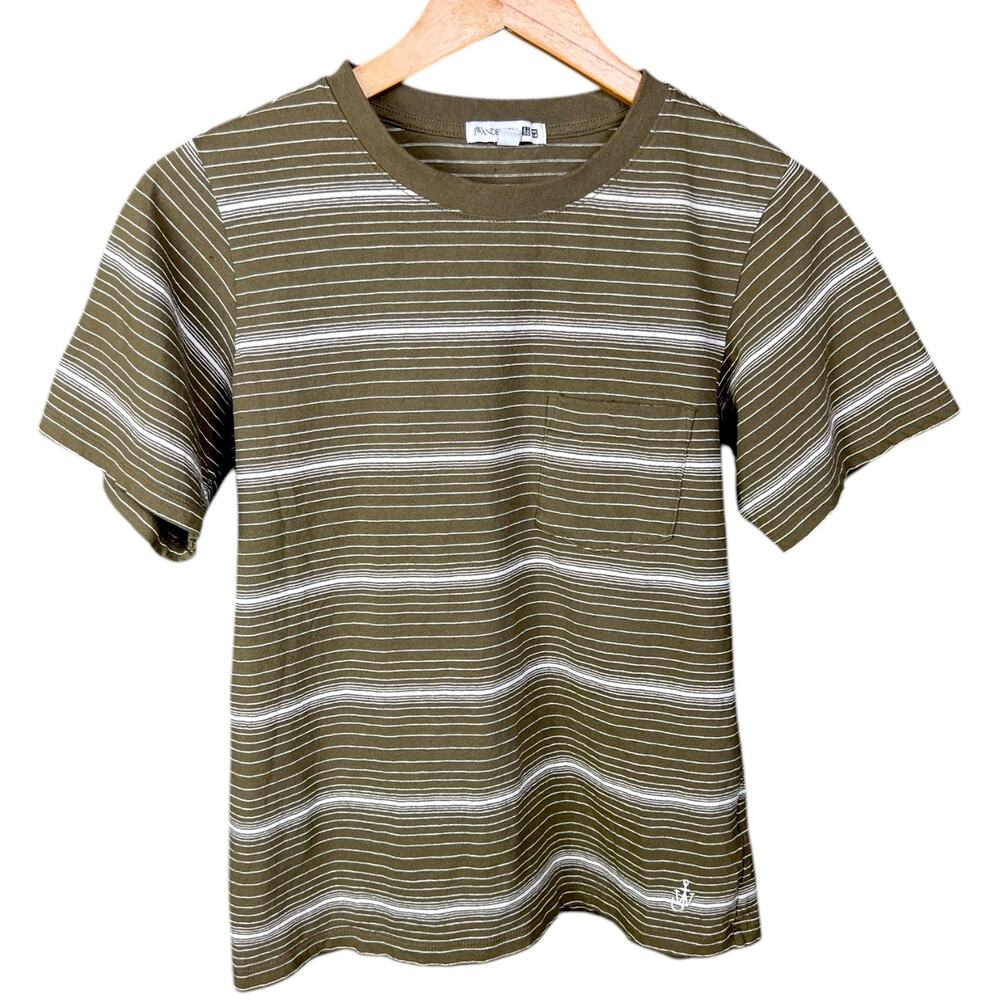 Men's JW Anderson x Uniqlo Brown Striped Logo T-Shirt - SIze Medium